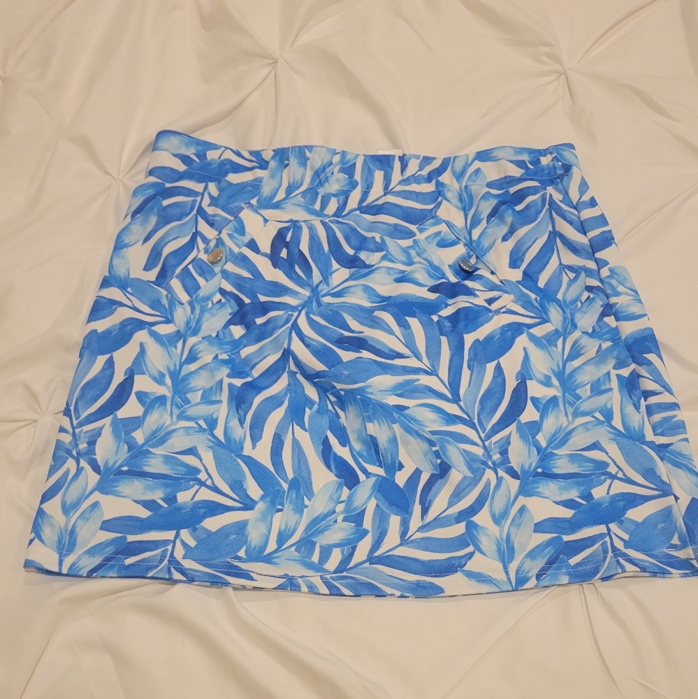 Stella Parker Blue Leaf Print Skirt